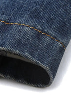 Men's plus size denim blazer with structured cotton blend fabric and lapel collar, stylish men's denim jacket by Trendsi.