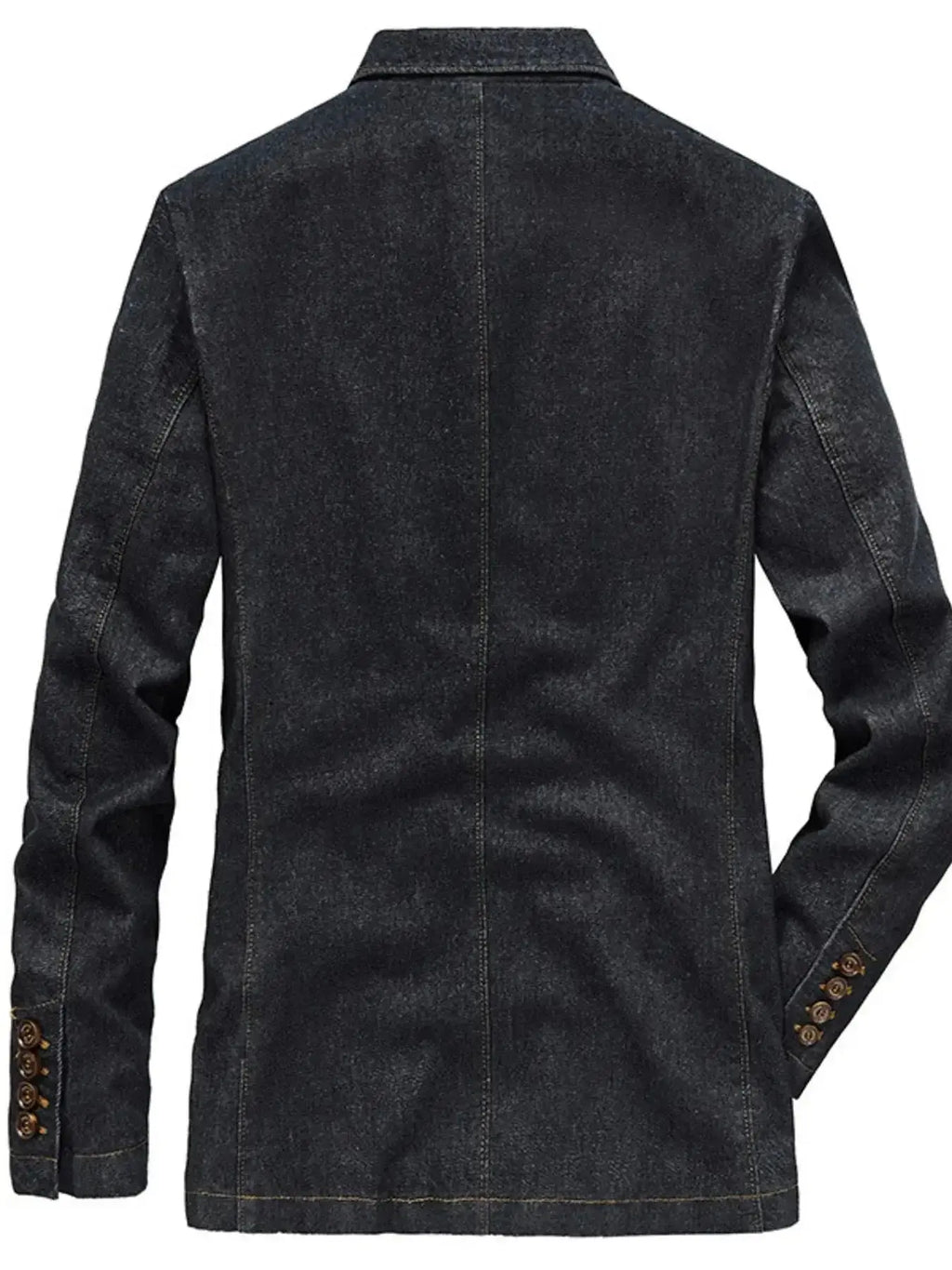 Men's plus size denim blazer with lapel collar and long sleeves, stylish jean jacket by Plush Fashion Hub.