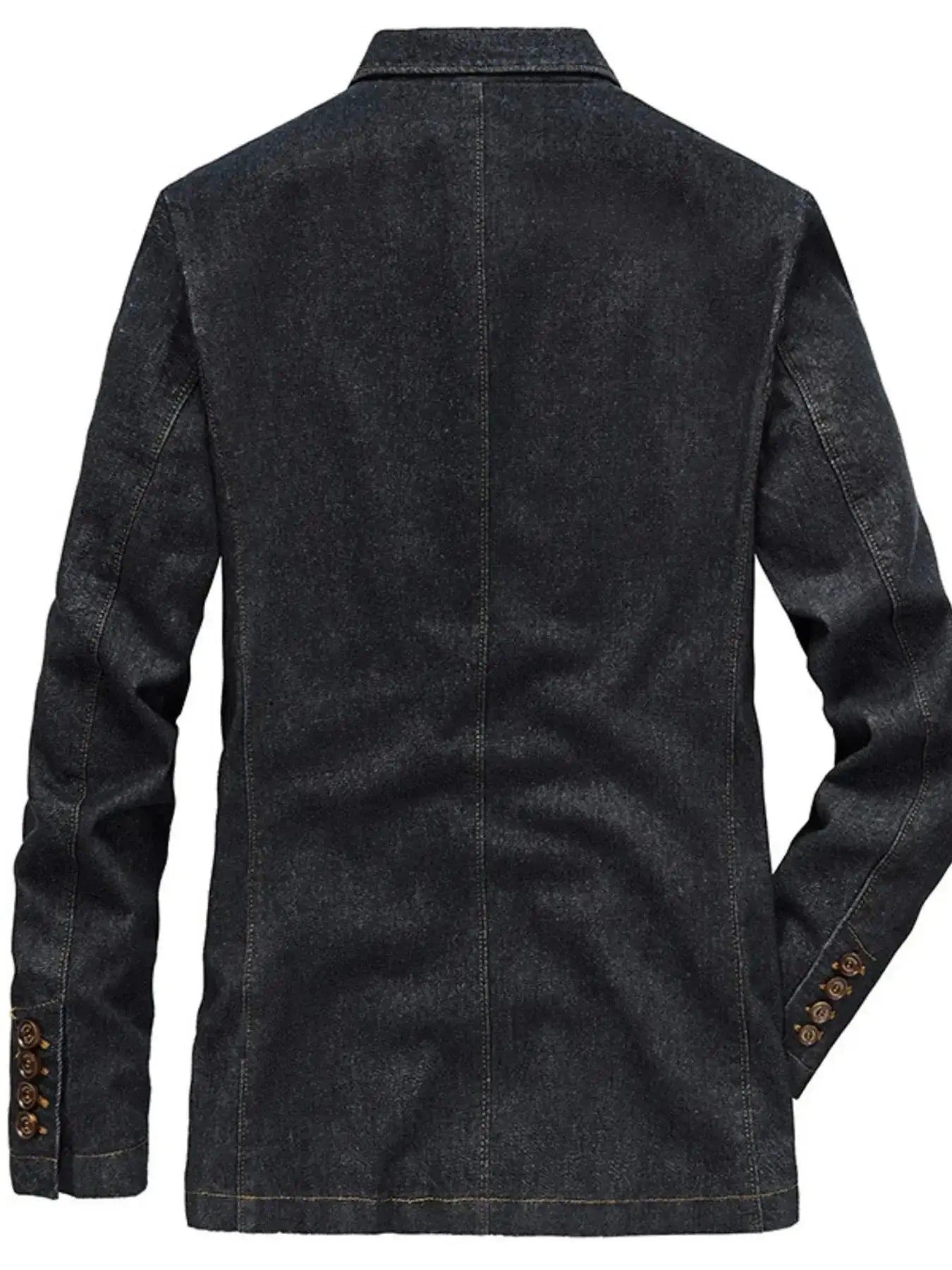 Men's plus size denim blazer with lapel collar and long sleeves, stylish jean jacket by Plush Fashion Hub.
