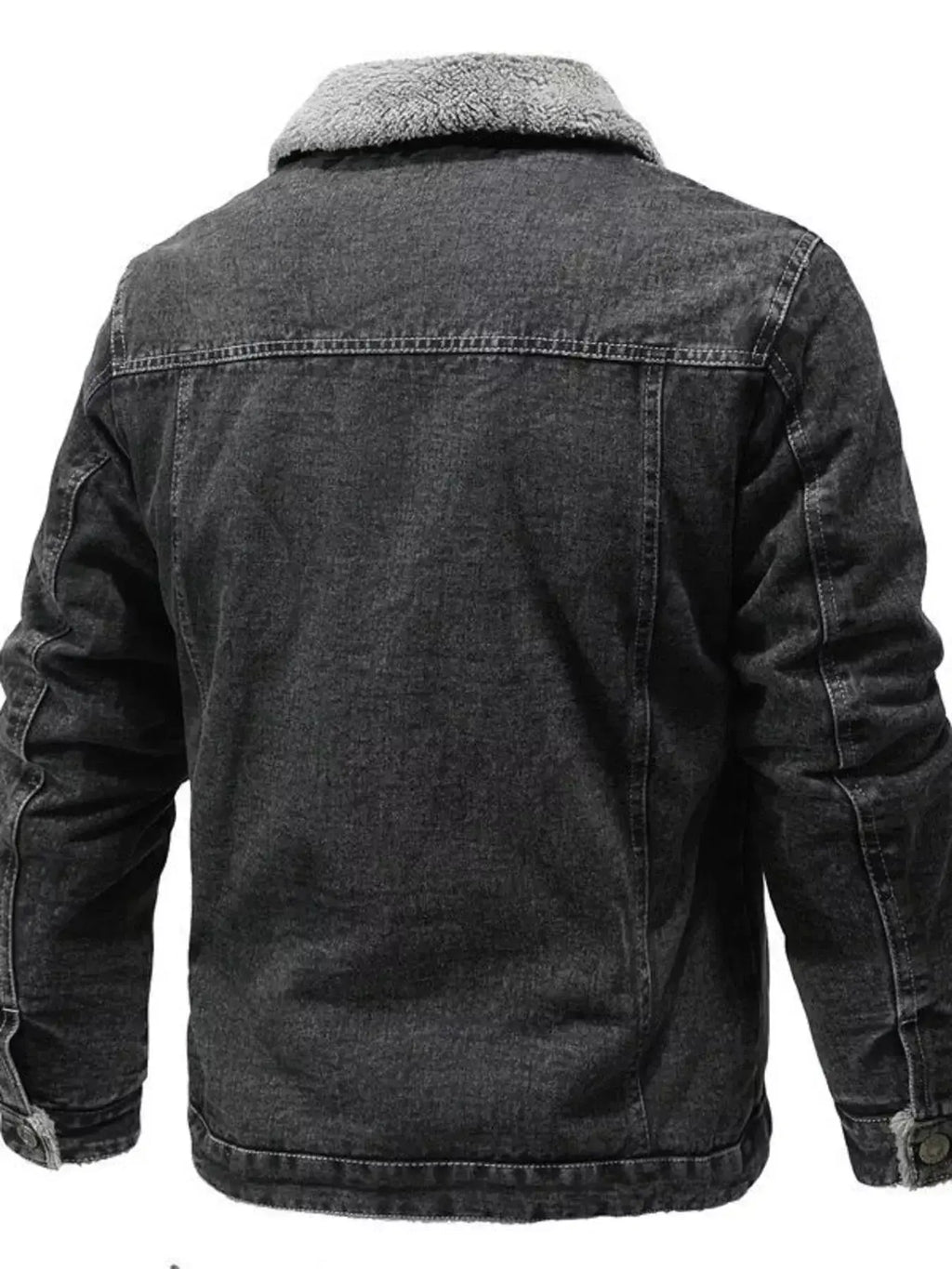 Men's plus size denim jacket with sherpa lining, warm button-up casual coat, stylish and comfortable for cold weather.