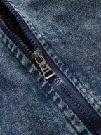 Men's plus size zip-up hooded denim jacket with casual stretch fit, featuring a classic denim design and front pockets.