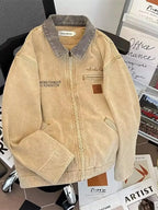 Men's relaxed fit washed denim zip-up jacket by Trendsi, featuring classic denim fabric and a casual style.