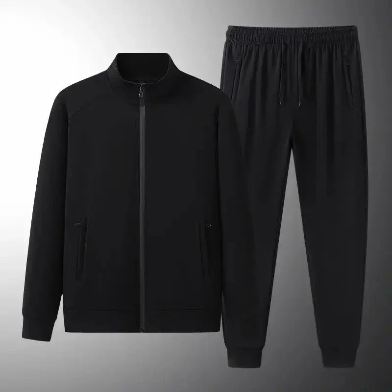 Men's plush fashion hub two-piece sweatshirt and jogger set, soft stretch lounge suit for spring and autumn wear.