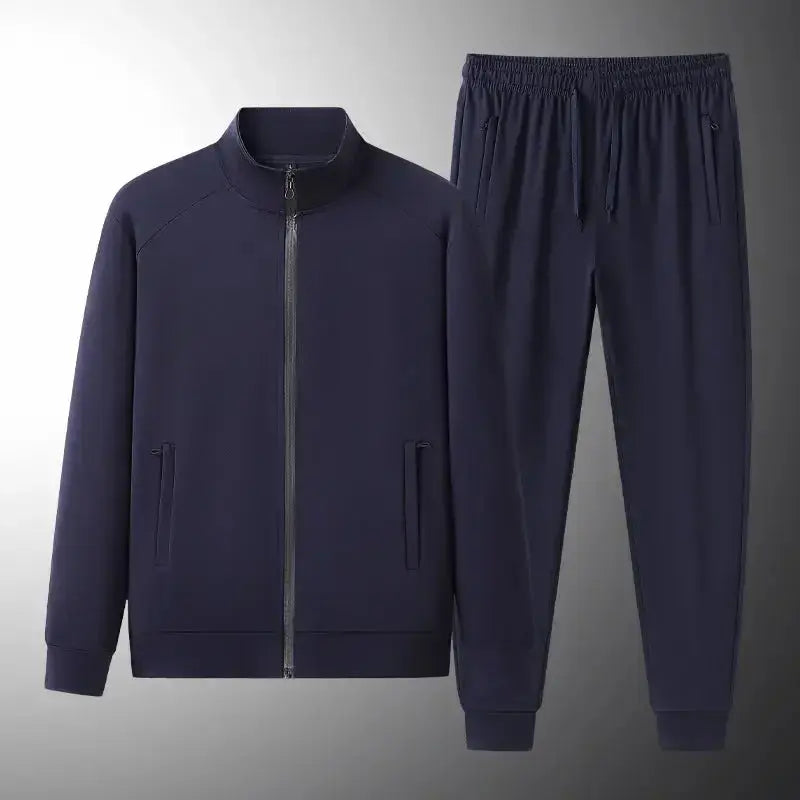 Men's plush fashion hub two-piece sweatshirt and jogger set, soft stretch lounge suit for spring and autumn wear.