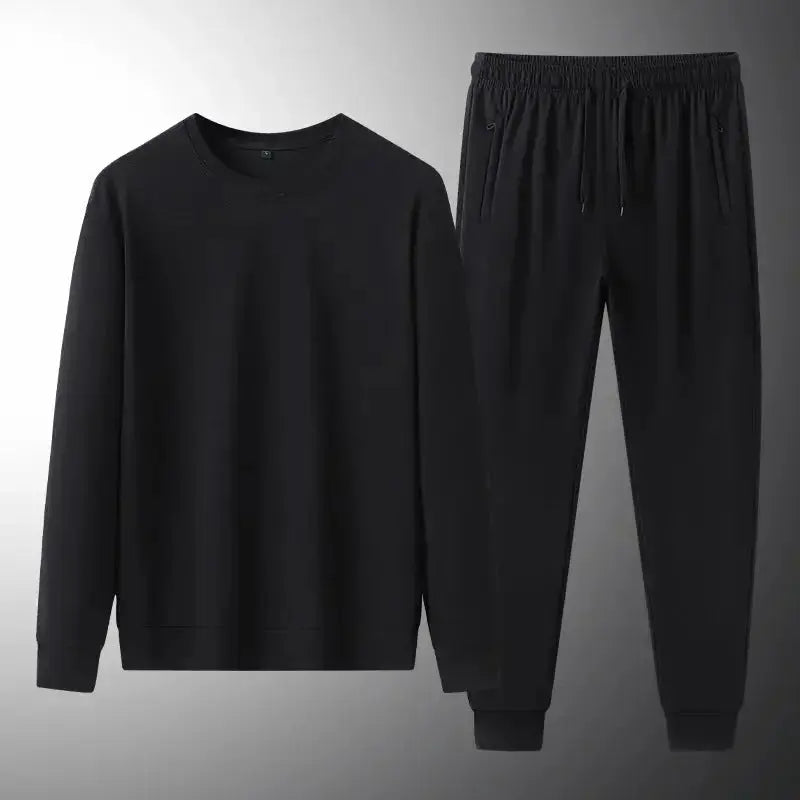 Men's plush fashion hub two-piece sweat suit with soft sweatshirt and jogger pants, ideal for spring and autumn lounge wear.