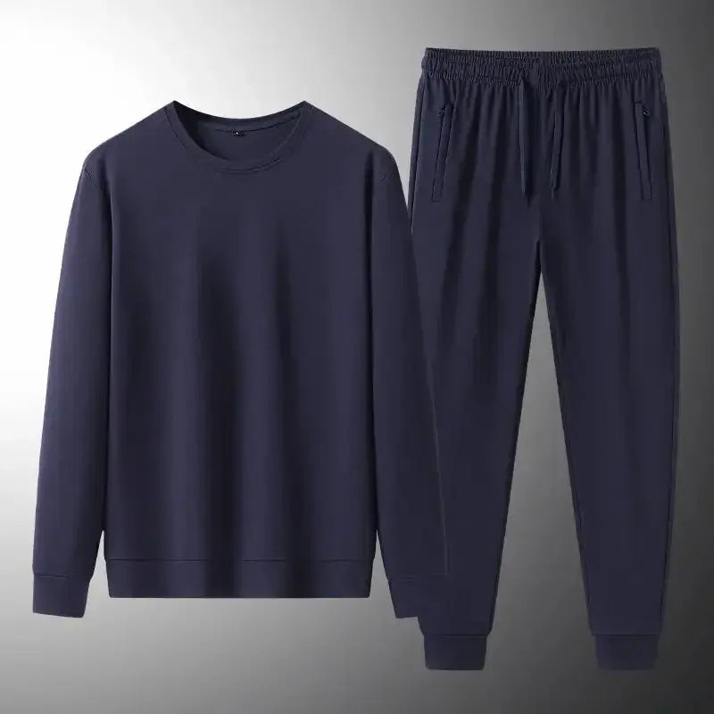 Men's plush fashion hub two-piece sweatshirt and jogger set, soft stretch lounge suit for spring and autumn comfort.