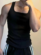 Men's square neck wide strap tank top by Plush Fashion Hub, breathable athletic sleeveless shirt, perfect for active wear.