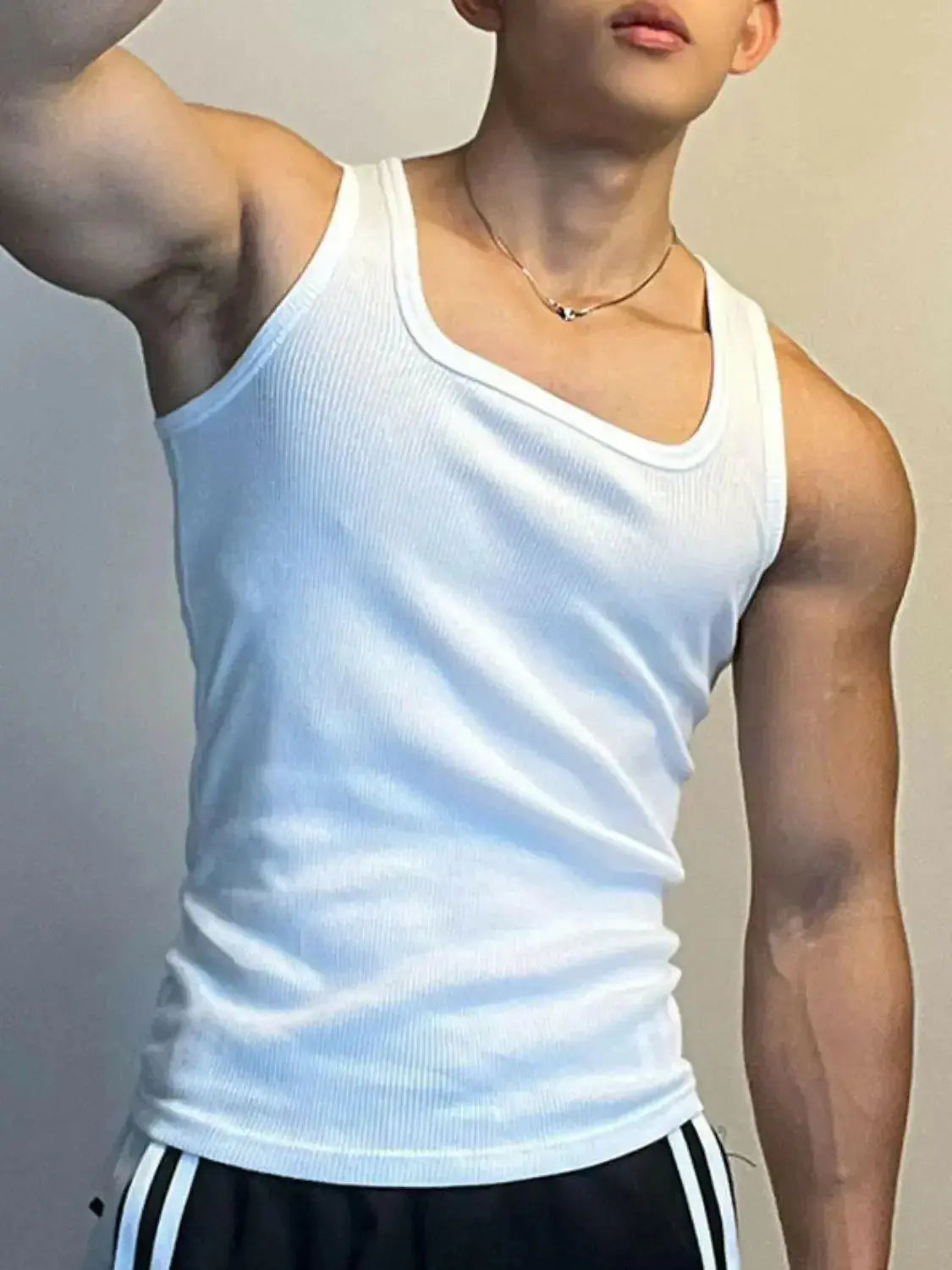 Men's square neck wide strap tank top by Plush Fashion Hub, breathable sleeveless athletic shirt designed for comfort and style.