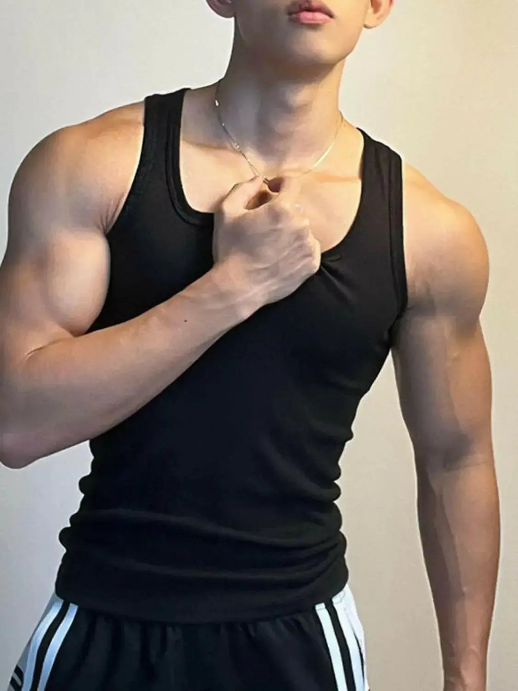 Men's square neck wide strap athletic tank top by Plush Fashion Hub, breathable sleeveless shirt for active wear.