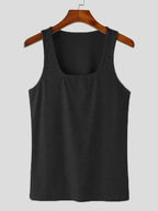 Men's square neck wide strap tank top by Plush Fashion Hub, breathable sleeveless athletic shirt for men.