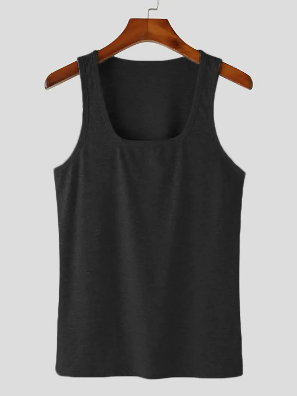 Men's square neck wide strap tank top by Plush Fashion Hub, breathable sleeveless athletic shirt for men.