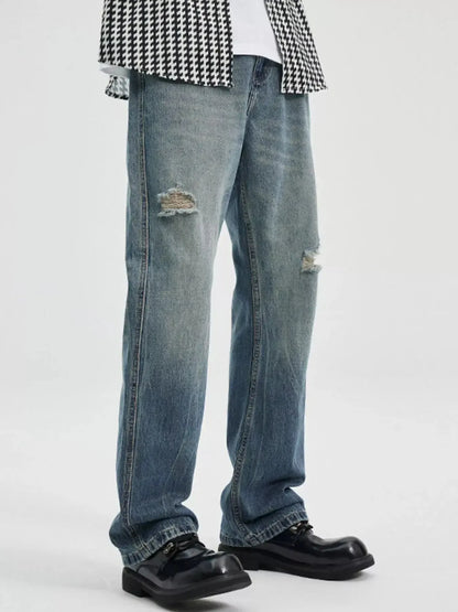 Men's Washed Ripped Bootcut Jeans - Plush Fashion Hub