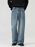 Men's washed straight-leg stretch jeans by Trendsi, showcasing comfortable everyday denim with a relaxed fit and classic style.
