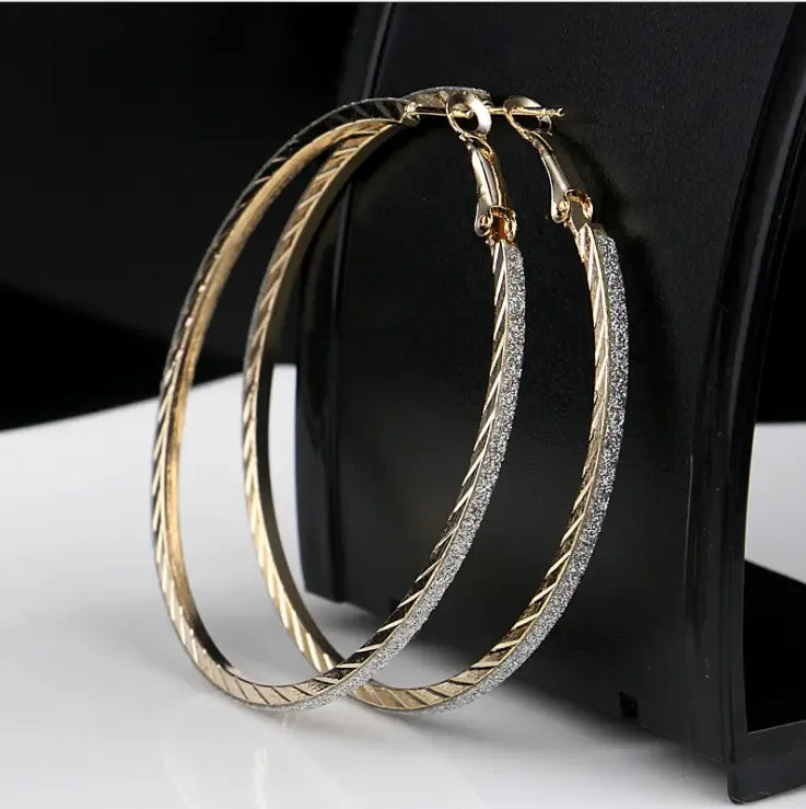 Modern multilayer forked circle earrings in two-tone gold and silver, stylish jewelry by Plush Fashion Hub.