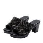 Women rhinestone platform high heels with thick heels and open-toe design, stylish trendy sandals for women.