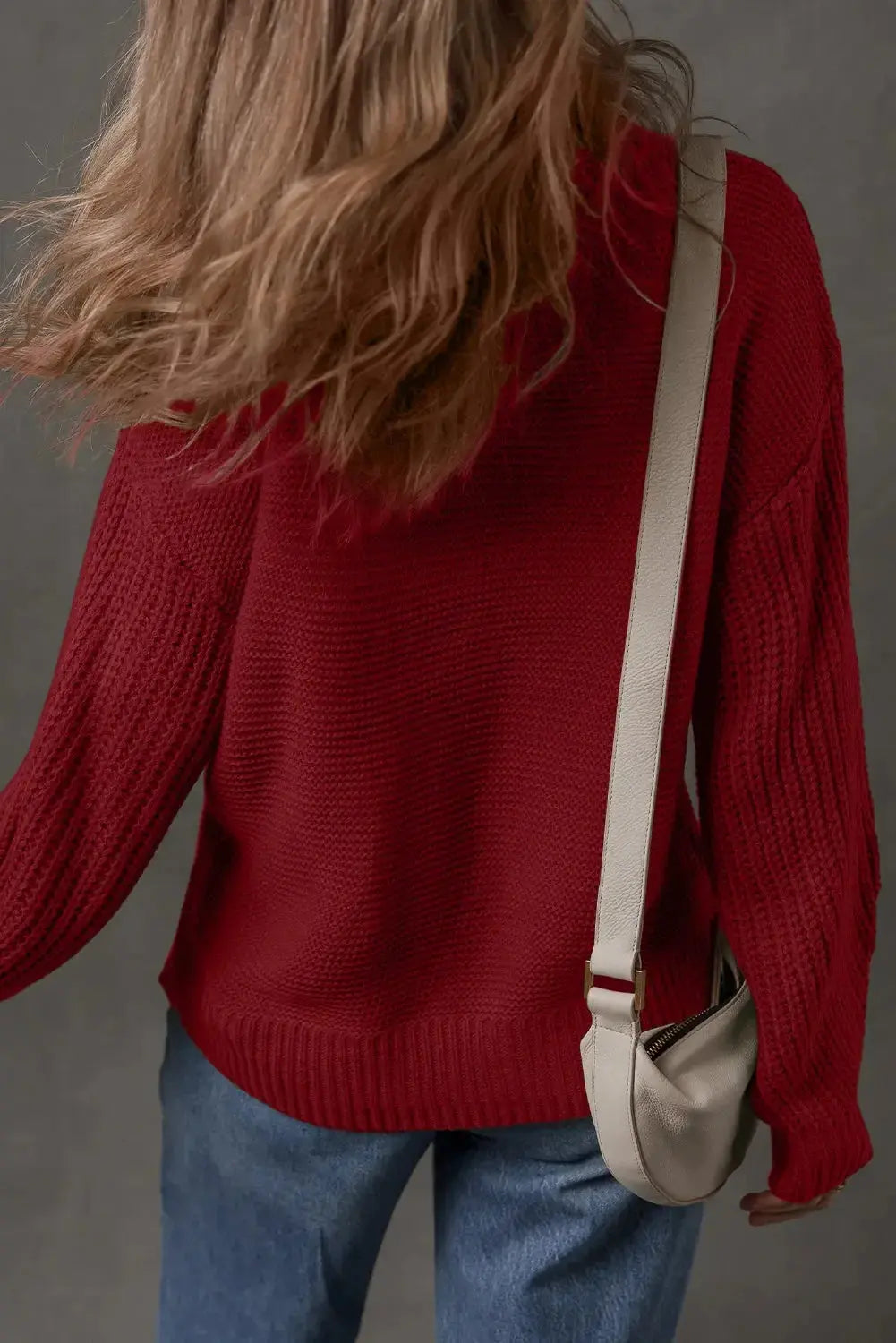 Light beige Natalia drop shoulder loose sweater by Threaded Pear, featuring a relaxed fit and soft knit fabric.