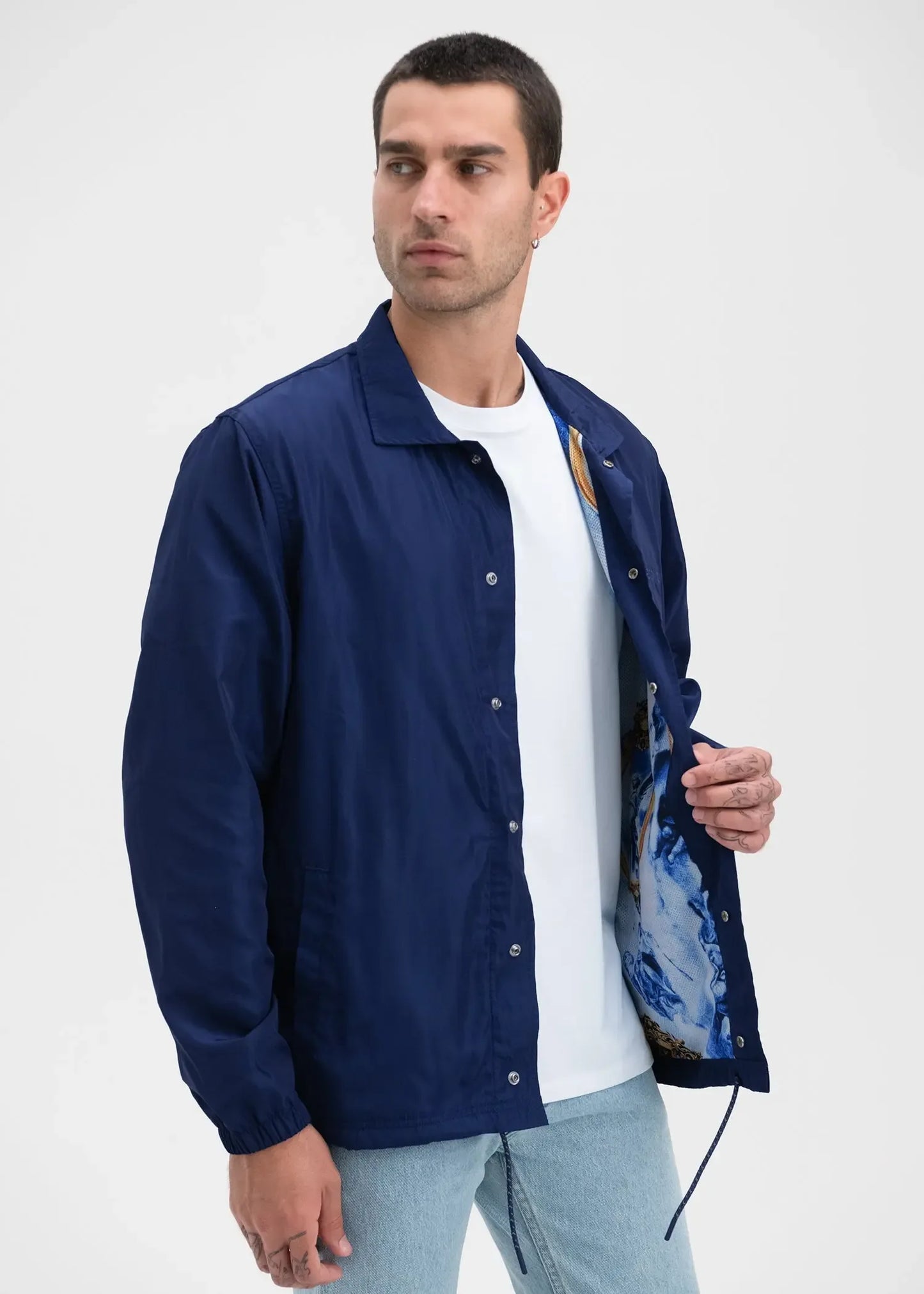Navy | Mens Coach Jacket - Plush Fashion Hub