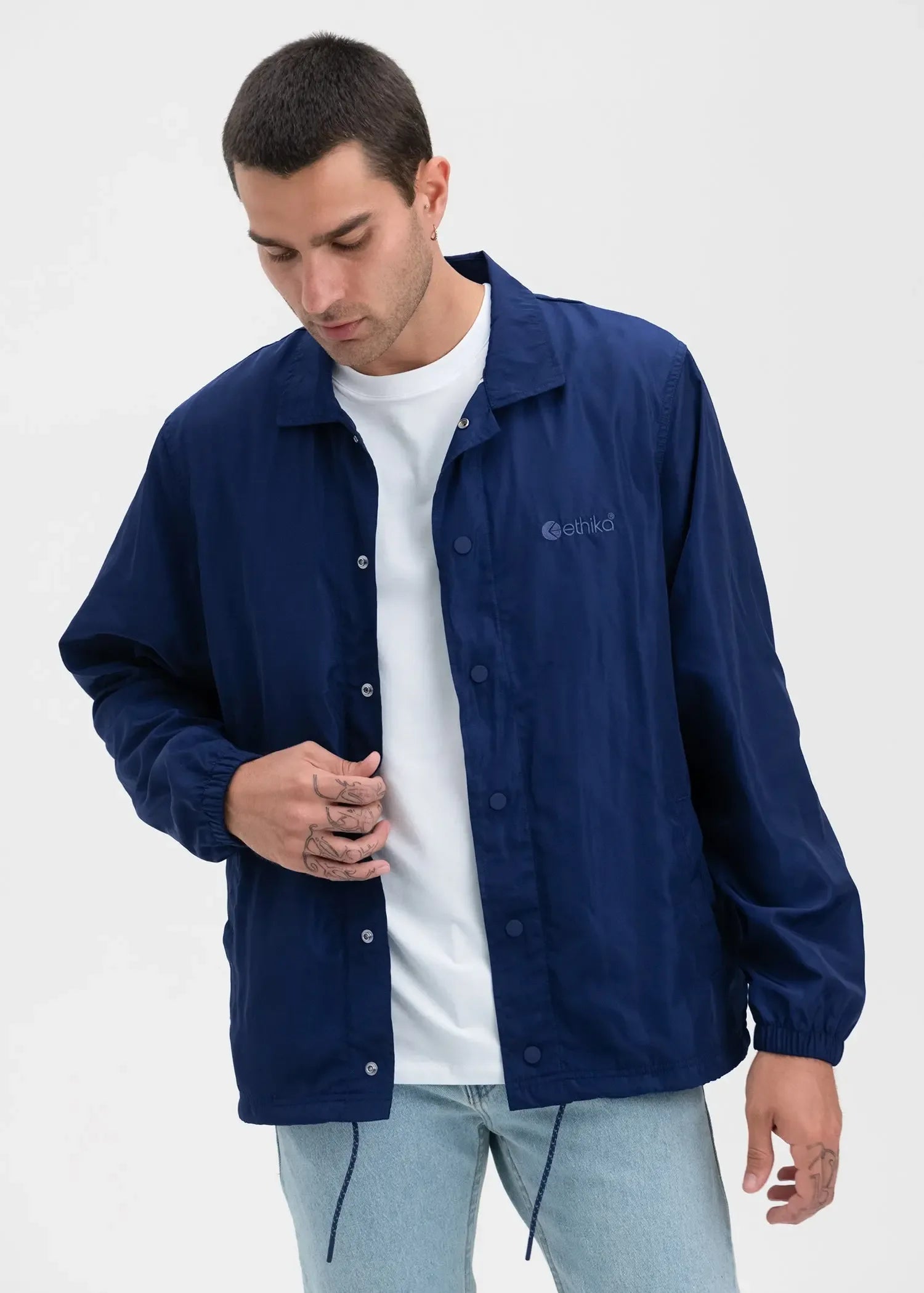 Navy | Mens Coach Jacket - Plush Fashion Hub
