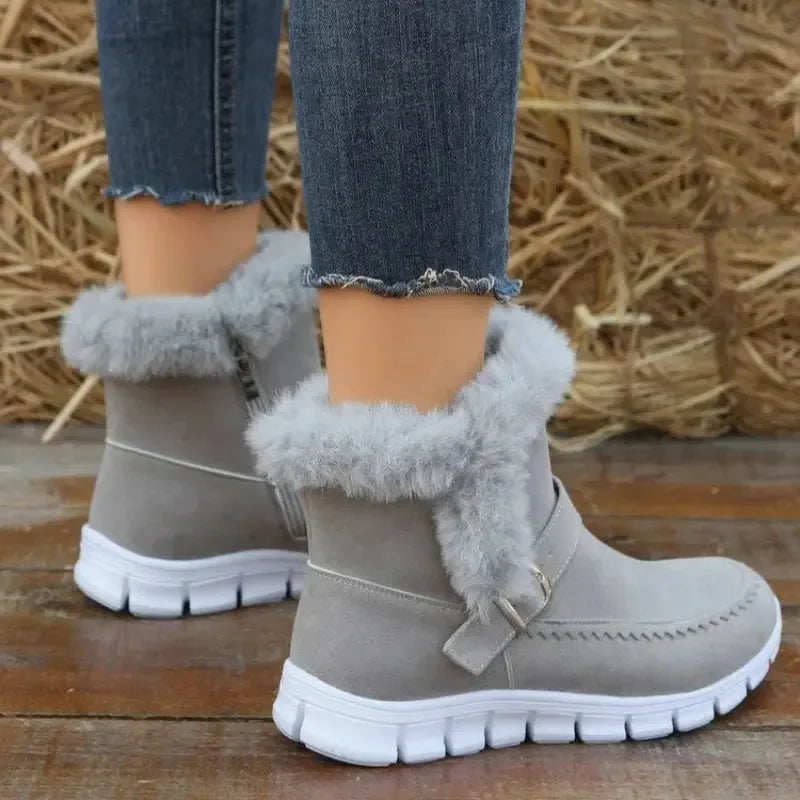 New Snow Boots Winter Warm Thickened Solid Color Plush Ankle Boots With Buckle For Women - Plush Fashion Hub