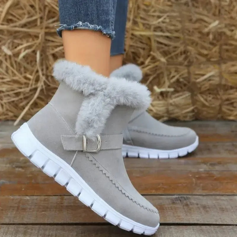 New Snow Boots Winter Warm Thickened Solid Color Plush Ankle Boots With Buckle For Women - Plush Fashion Hub