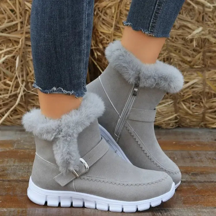 New Snow Boots Winter Warm Thickened Solid Color Plush Ankle Boots With Buckle For Women - Plush Fashion Hub