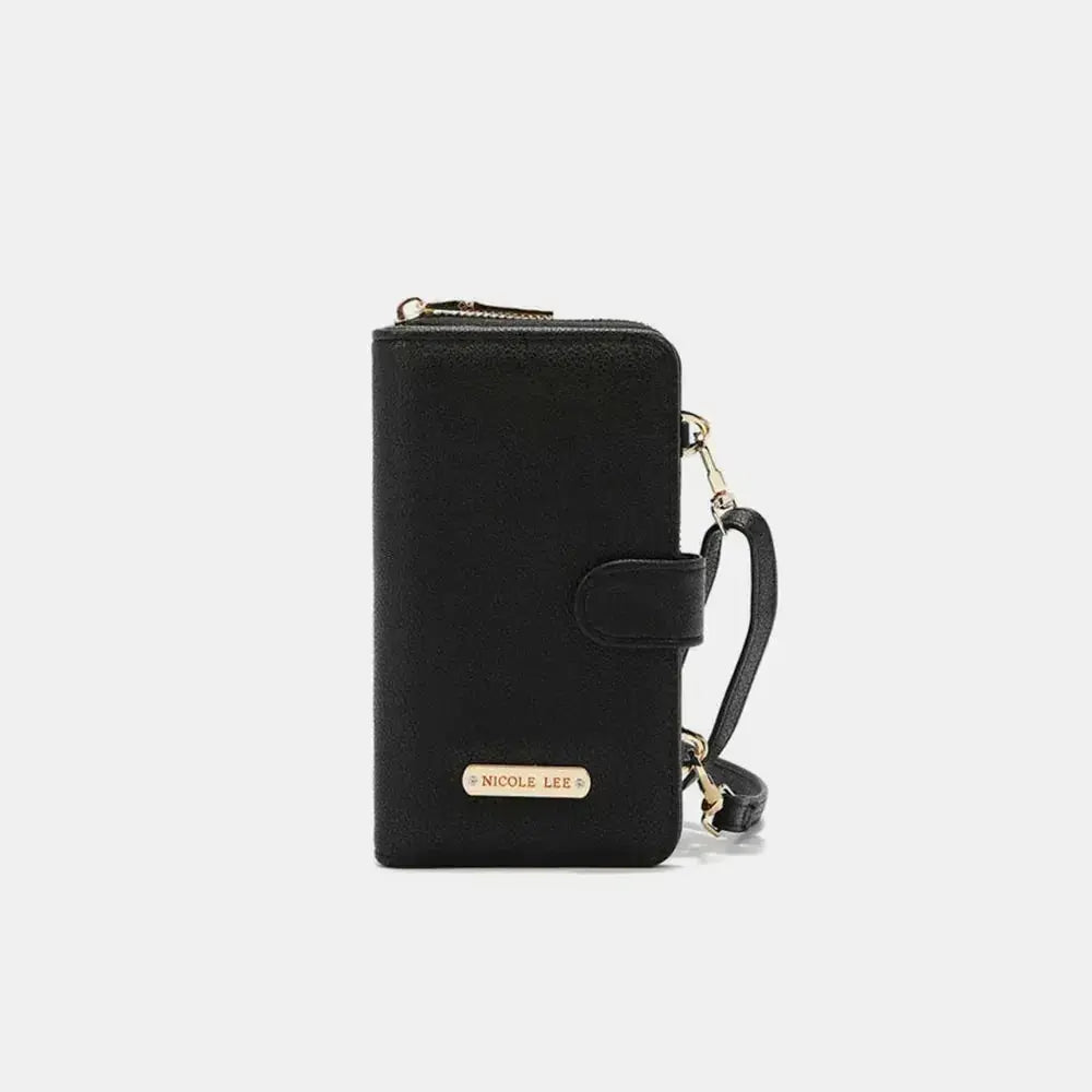 Convertible vegan leather crossbody phone case and wallet by Plush Fashion Hub, with a sleek design and multiple compartments.