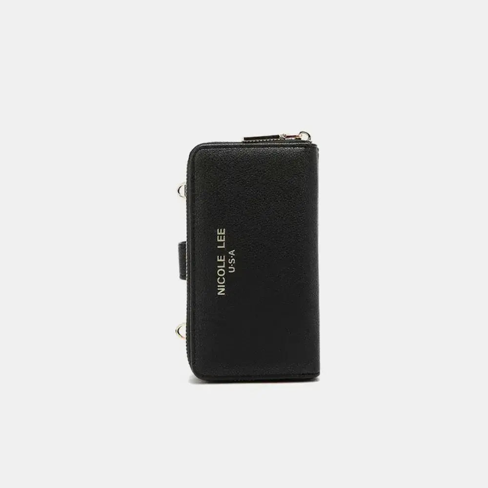 Convertible vegan leather crossbody phone case and wallet by Plush Fashion Hub, featuring multiple compartments and a sleek design.