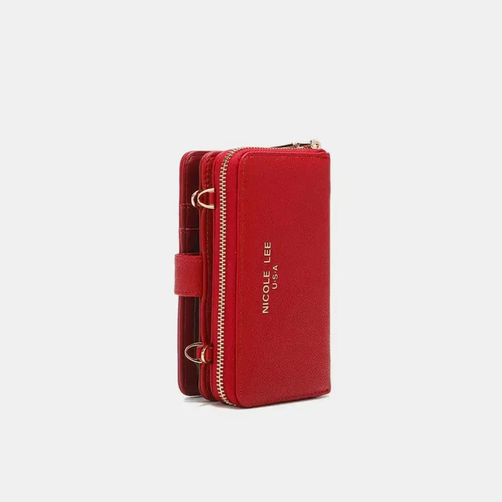 Convertible vegan leather crossbody phone case and wallet by Plush Fashion Hub, featuring a sleek design and multiple compartments.