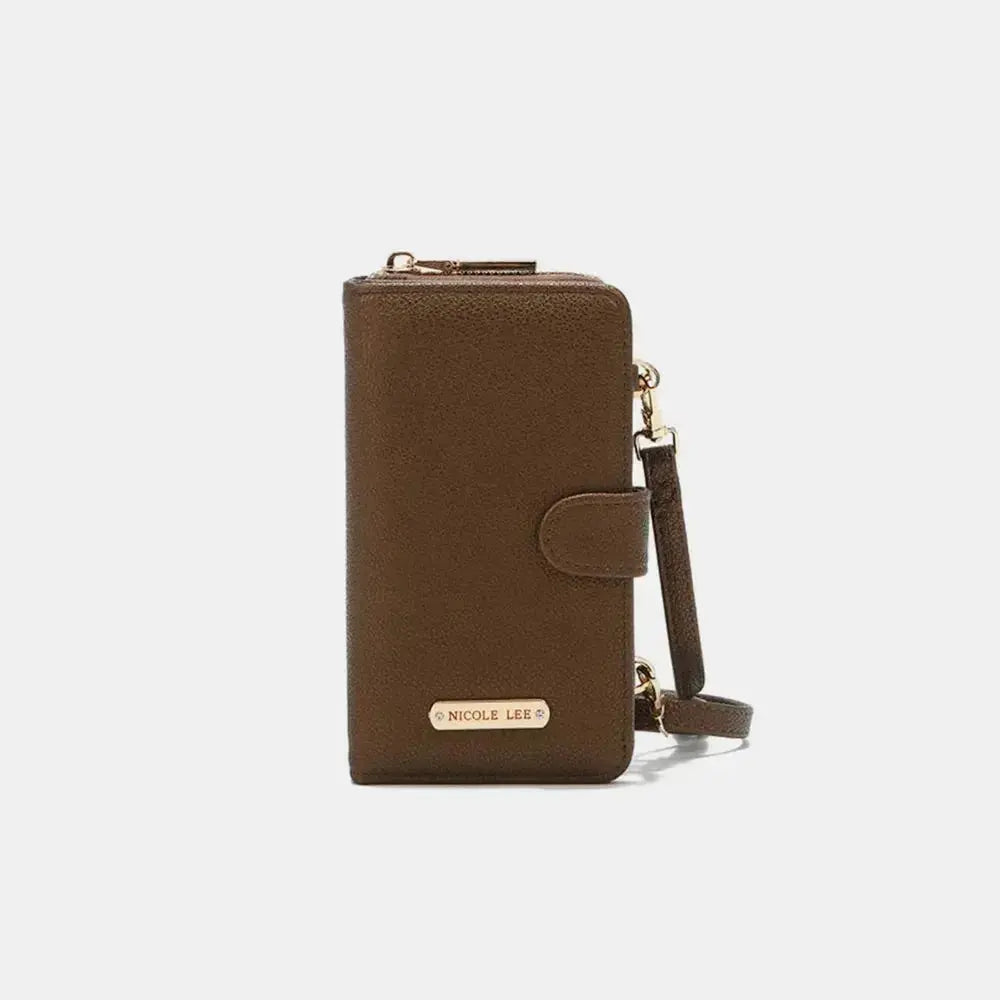 Convertible vegan leather crossbody phone case and wallet by Plush Fashion Hub, featuring a compact design with multiple compartments.