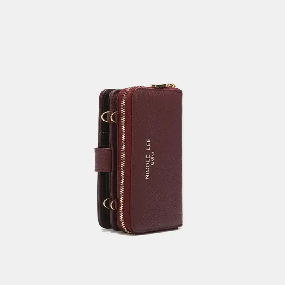 Vegan leather convertible crossbody phone case and wallet by Plush Fashion Hub, featuring a stylish design with multiple compartments.
