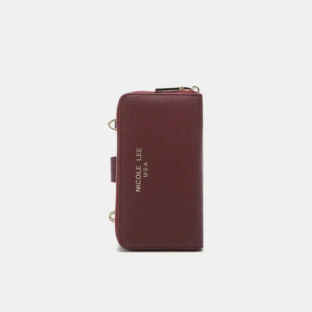 Convertible vegan leather crossbody phone case and wallet by Plush Fashion Hub, featuring a sleek design and multiple compartments.