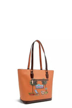 Tropical beach house print vegan leather shopper tote bag with sturdy handles and vibrant coastal design by Plush Fashion Hub.