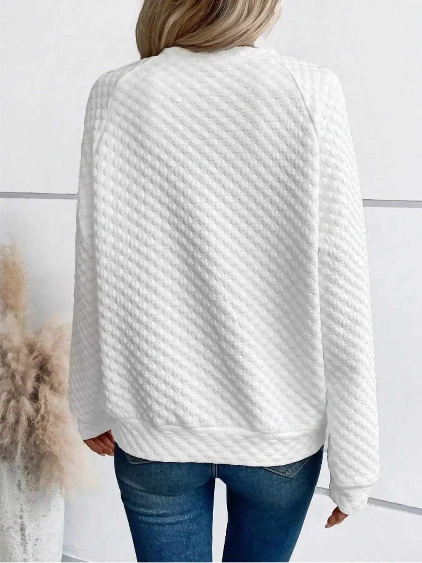 Notched Raglan Sleeve Sweatshirt - Plush Fashion Hub