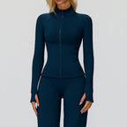 Bella Mia autumn winter stand collar coat with zipper, windproof, warm velvet sport top suitable for running and casual wear.