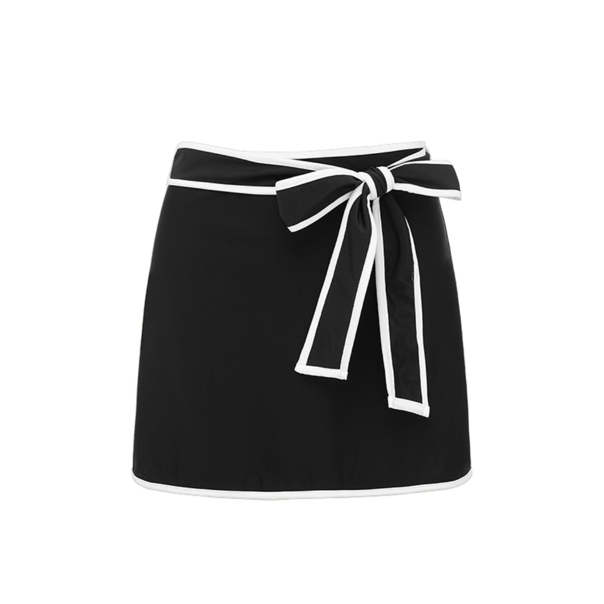Black and white matching swimsuit for women with a sweet girl bow and white skirt, stylish swimwear by Plush Fashion Hub