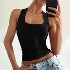 Bella Mia women's summer cropped vest with a sexy U collar, solid color, slim fit, and I shape design.