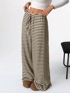 Casual women's striped solid color rubber band drawstring straight leg pants in autumn winter fashion, featuring a comfortable fit.
