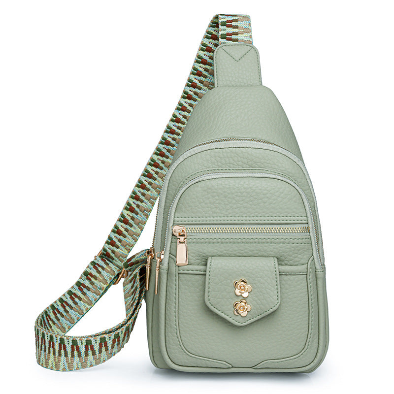 Women’s retro faux leather chest bag with casual messenger style, easy matching design, suitable for everyday wear.