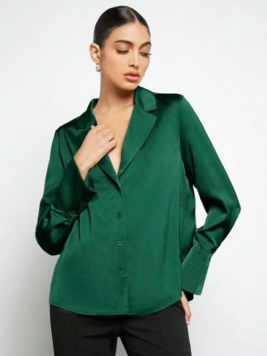 Bella Mia satin faux silk long sleeve shirt for women, lightweight minimalist top ideal for spring and summer fashion