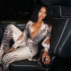 Plush Fashion Hub sexy deep V plunge off-shoulder top with high waist bootcut pants jumpsuit, stylish and fitted for a bold look