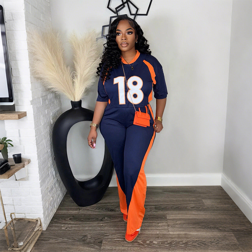 Women in a casual two-piece set with a half sleeve top and slim fit trousers, stylish and comfortable for everyday wear.