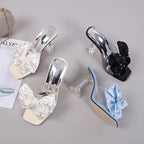 Summer Fairy transparent ankle strap stiletto heels with rhinestones, open toe design, outdoor cocktail footwear by Plush Fashion Shop