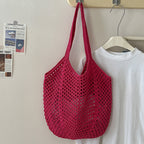 Large cotton woven straw shoulder bag with cutout design, ideal for casual beach or vacation use, by Wanita Store.