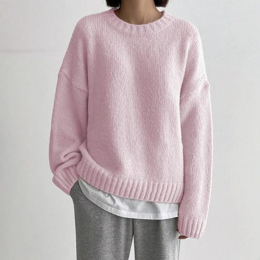 Solid Color Idle All Match round Neck Thickened Solid Color Knitwear Women Autumn Winter Pullover Long Sleeve Sweater Bella Mia