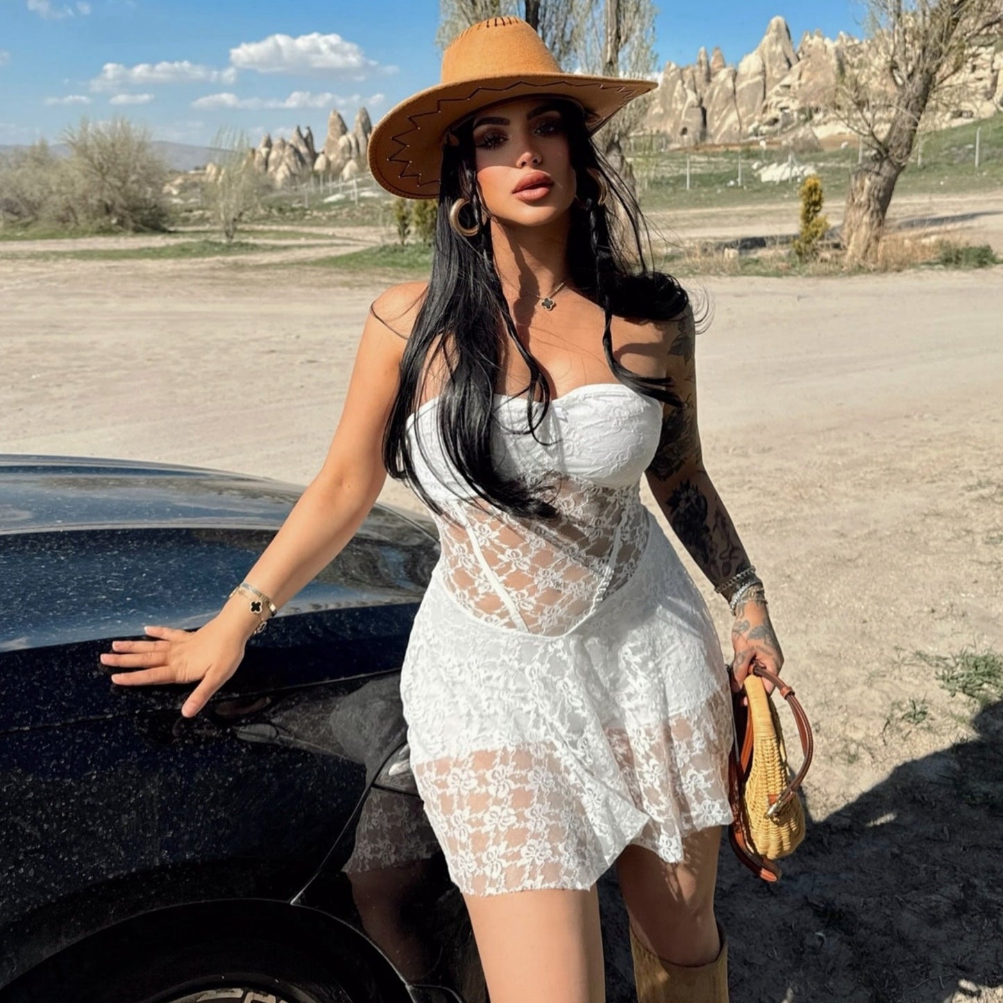 Summer Women Sexy Lace Stitching Tube Top Slim Fit See through Dress Bella Mia