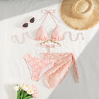 Bella Mia women's high sense lanyard bikini split three-piece swimsuit, featuring a stylish top, bottom, and lanyard in vibrant colors.