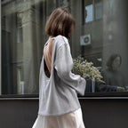 Bella Mia women's cotton backless pullover sweater, loose knitted autumn winter knitwear, cozy and stylish for women.
