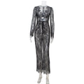 Women’s lace see-through V-neck slim fit hip dress, stylish and sexy mature adult lady fashion, worn by a woman.