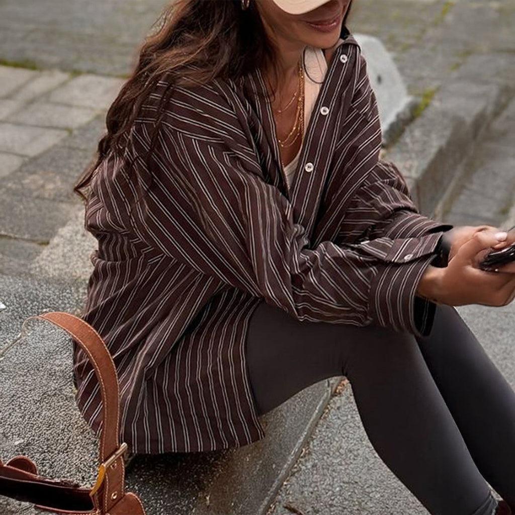 Women’s plaid long sleeve coat shirt from Wanita Store, perfect for autumn casual vacation wear.