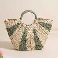 Pastoral Large Capacity Portable Straw-Weaved Bag Contrast Color Hand Carrying Straw Bag Woven Bag Vacation Beach Bag Vegetable Basket Bella Mia